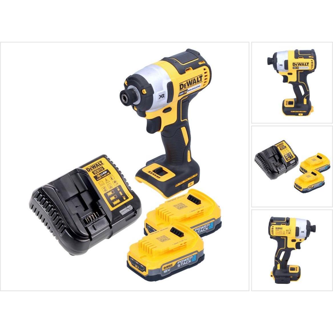 DeWalt, Bohrmaschine + Akkuschrauber, DCF 887 E2 Akku Schlagschrauber 18 V 205 Nm 1/4" Brushless + 2x Akku 1,7 Ah + Lade...