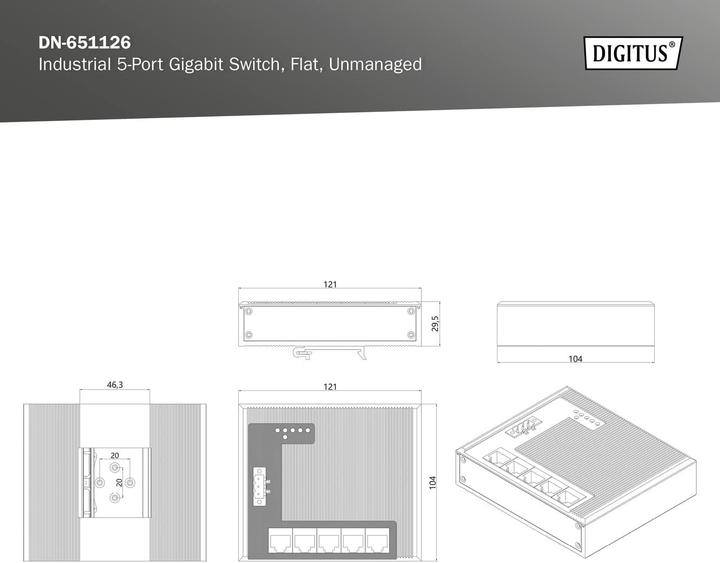 Produktbild Digitus Industrie Gigabit Flat Switch, 5-Port (5 Ports)