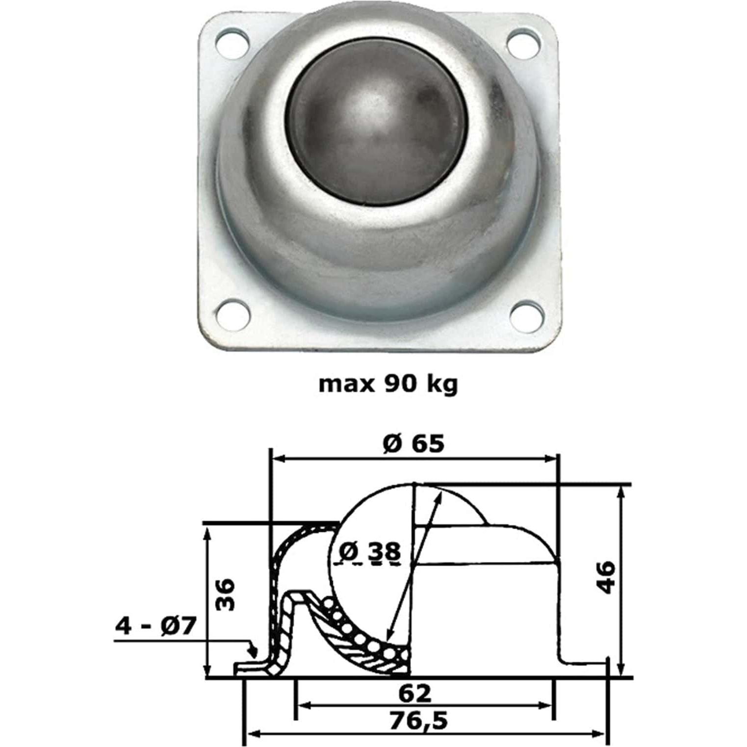 Thumbnail - Eneroid, Möbelrollen, Kugelrolle, 77x77x50 mm, 90 kg, Stahl