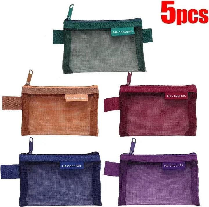 Immagine prodotto Only-Bags.Store 5 pezzi Mini Mesh Storage Bags Multi-color Portable Pencil Case Holder Coin Cosmetic Jewellery