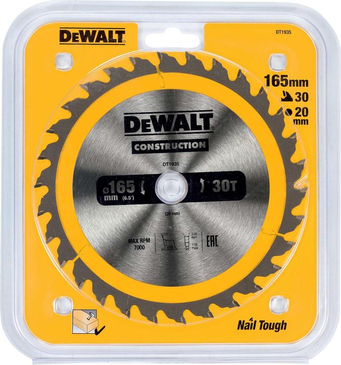 Productafbeelding DeWalt Hardmetalen cirkelzaagblad, Ø 165mm