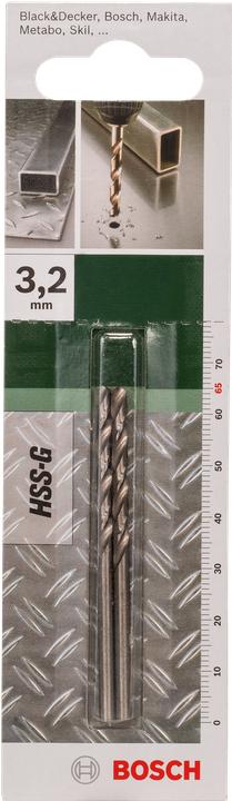 Produktbild Bosch Zubehör Metallbohrer HSS-G, DIN 338 D= 3,2 mm L= 65 mm (3 mm)