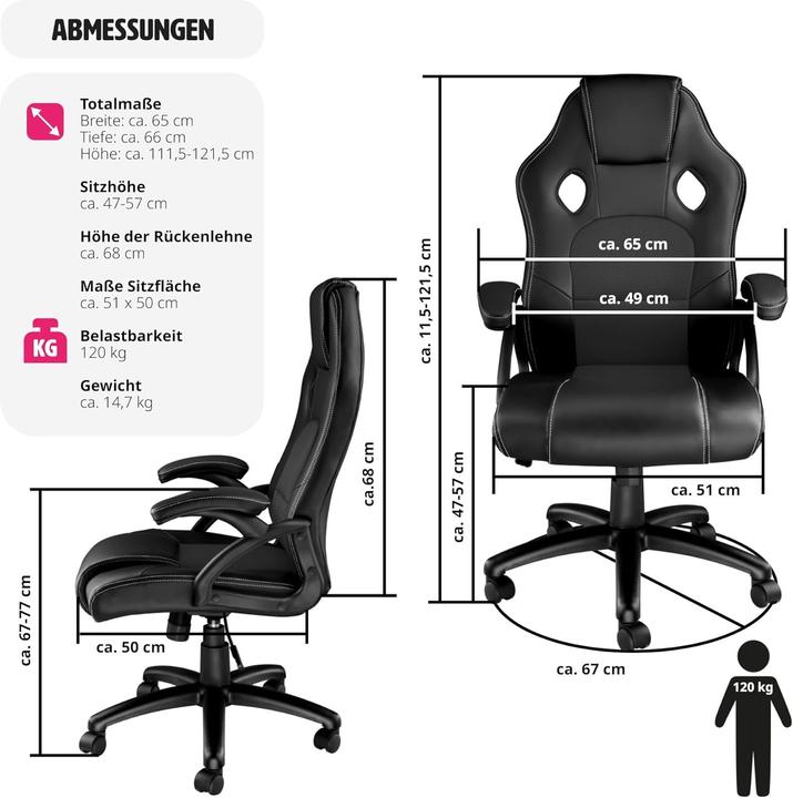 Produktbild tectake Sportsitz Chefsessel, Schwarz-Schwarz