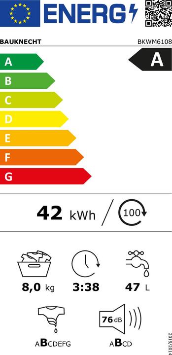 Label énergétique Bauknecht BKWM6108 (8 kg, Gauche)