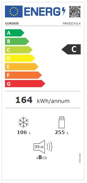Label énergétique Gorenje Gore K?hGefKo NRK62CAXL4 C Inox 739425 (361 l)