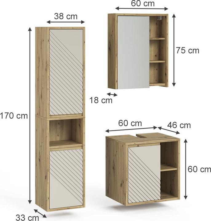 Produktbild Vicco Badmöbel-Set Viola, Artisan-Eiche, 3 Teile
