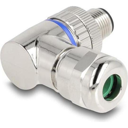 Delock M12 Steckverbinder A-kodiert 3 Pin Stecker zur Montage mit Schraubanschluss 90° gewinkelt Met, Elektronikkabel + ...