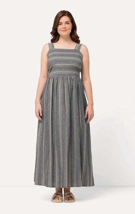 Produktbild Ulla Popken Maxikleid, Streifen, Carree-Ausschnitt, ärmellos, Leinenmix (58)