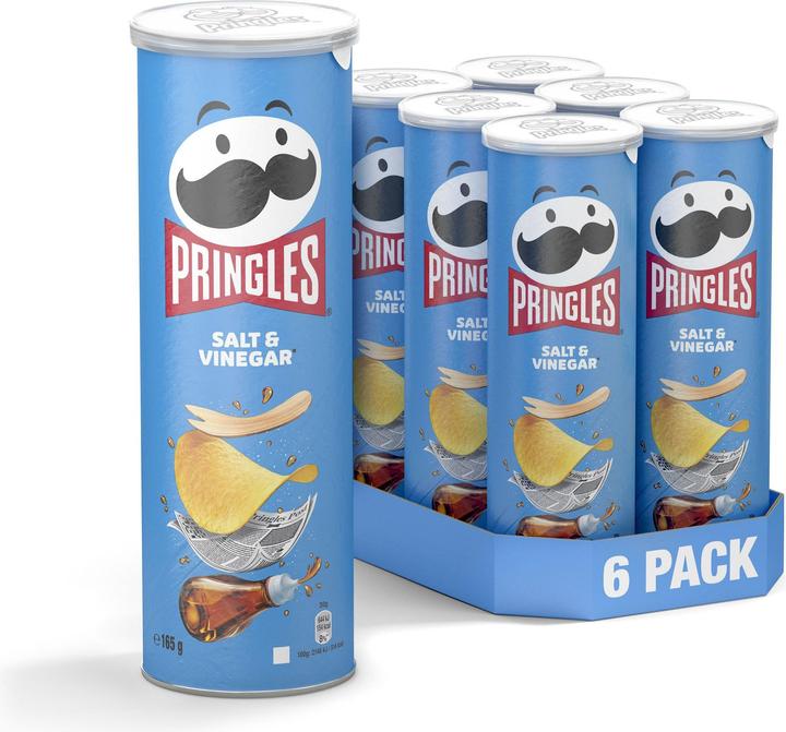 Actual product image Pringles Salt & Vinegar 165g stacked crisps with salt and vinegar flavour. Suitable for vegetarians. (165 g)