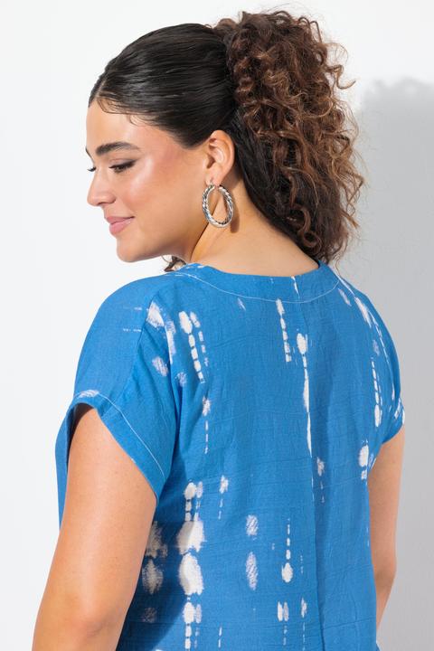 Produktbild Ulla Popken Kaftan, Leinenmix, Batikdruck, V-Ausschnitt, Halbarm (54)