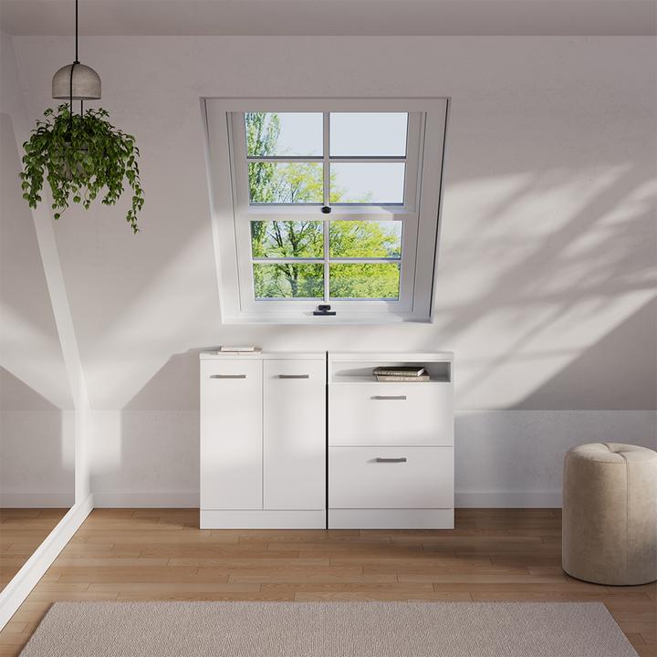 Produktbild Vichy Dachschrägenschrank Rion, Weiss/Weiss Hochglanz, mit 2 Schubladen (60 x 46 x 81.60 cm)