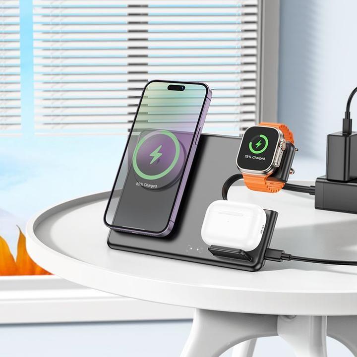 Produktbild Hoco - Charging Station Geek (CQ1) - for Phone, Headset and Apple Watch, Type-C Input, 15W - Black (15 W)
