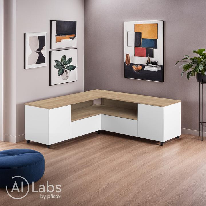 Actual product image Temahome Angle TV Stand white and oak (40 x 46 cm)