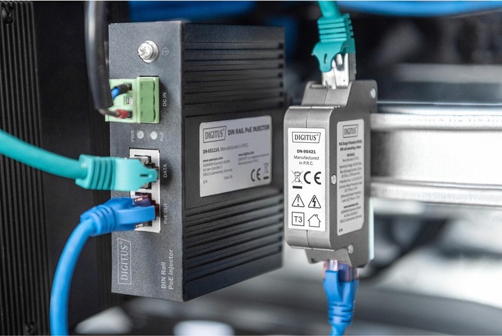 Actual product image Digitus PoE Surge Protector (RJ45), DIN rail mounting, indoor (Overvoltage protection adapter)