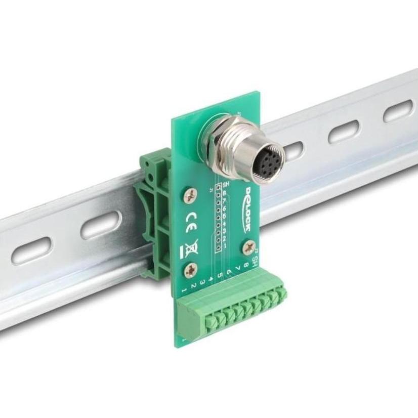 Delock M12 Übergabemodul Adapter 8 Pin A-kodiert Buchse zu 9, Elektronikkabel + Stecker, Grün