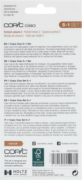 Produktbild Copic Marker ciao, 5+1 Set "Portrait 2" (Beige, Sandbraun, Sepia, 0.30 mm, 6 x)