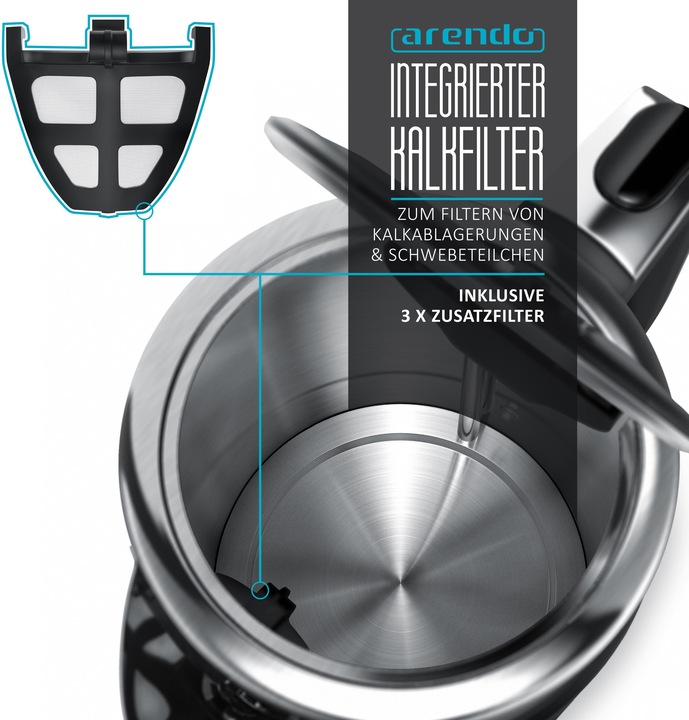 Actual product image Arendo Kettle 1.7 l, 3000 W, stainless steel, quick-boil function, temperature setting 70Â° C - 100Â° C (1.70 l)