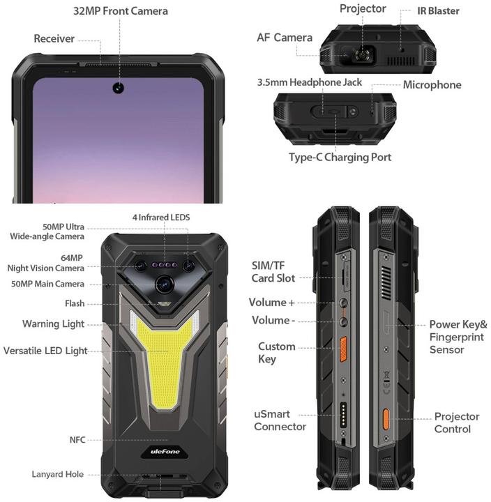 Productafbeelding Ulefone Armor 34 Pro Rugged Smartphone Magic Black 16GB/512GB (512 GB, Magisch zwart)