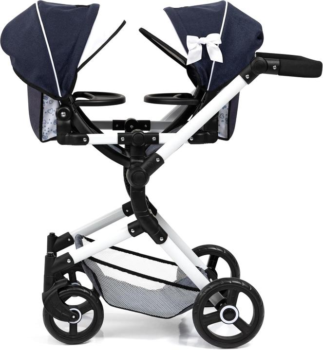 Image du produit Bayer Poussette double pour poupées, poignée ajustable et pivotante, avec sac