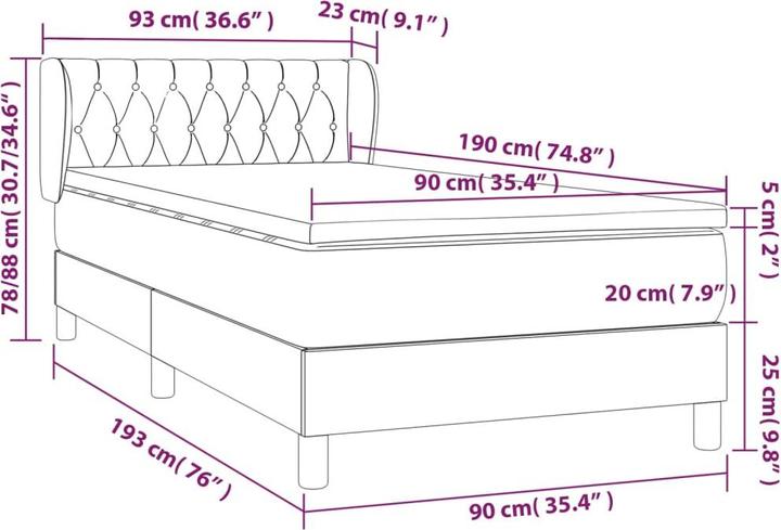 Produktbild vidaXL Boxspringbett (90 x 190 cm)