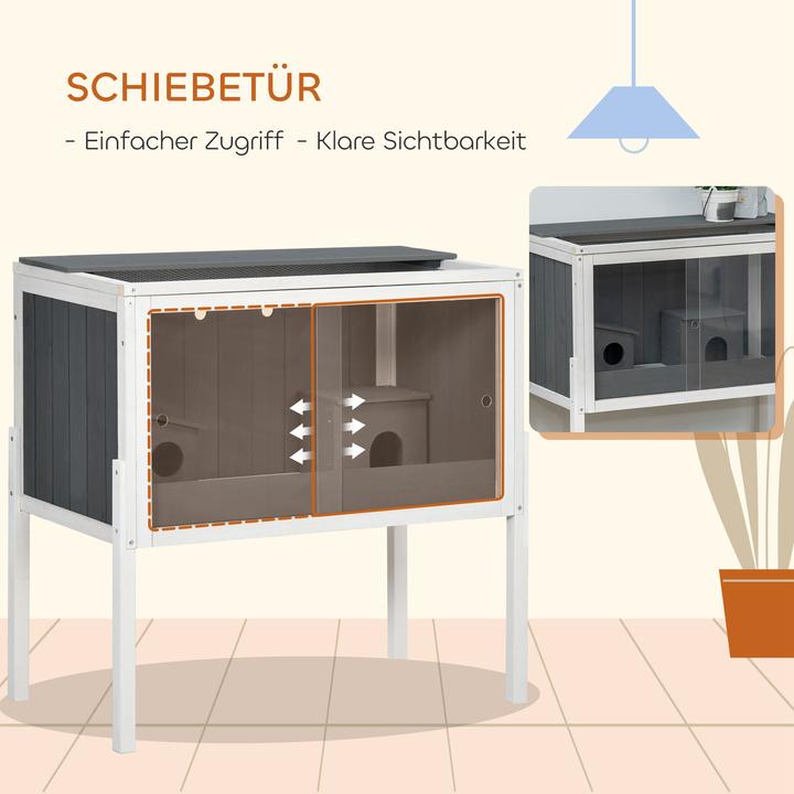 Produktbild PawHut Zwerghamster-Käfig Tannenholz, Metall Dunkelgrau