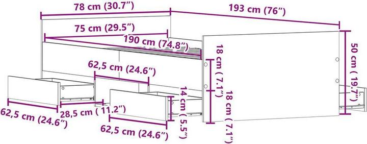 Immagine prodotto vidaXL Moderner Bettrahmen (75 x 190 cm)