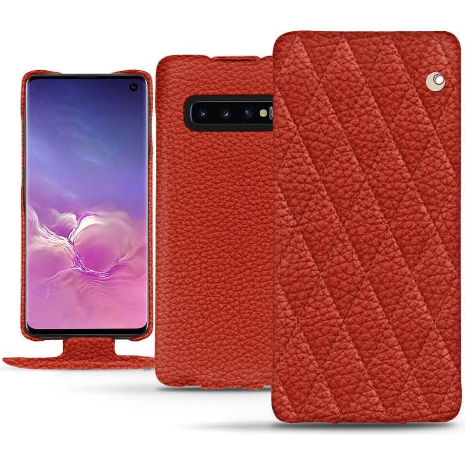 Noreve Lederschutzhülle vertikal (Samsung Galaxy S10), Smartphone Hülle, Orange