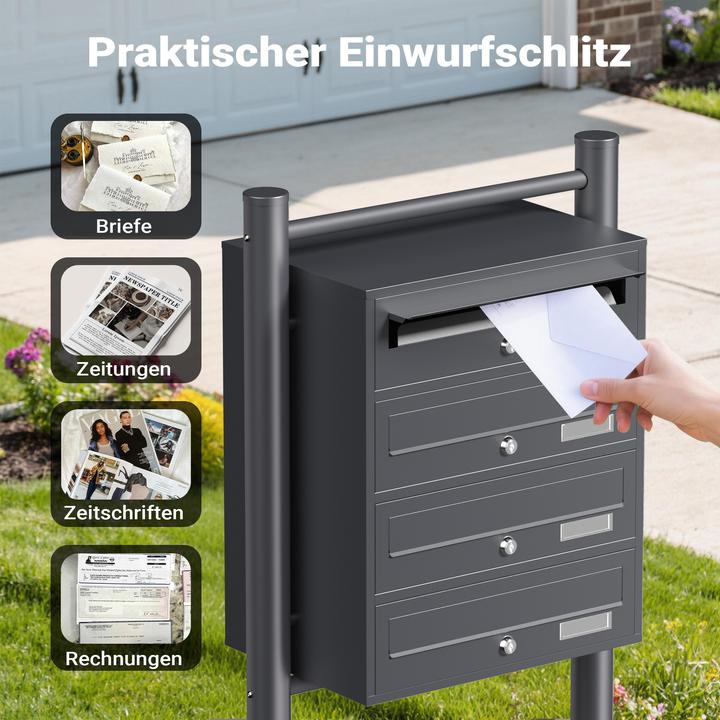 Produktbild Wiltec 4er Briefkastenanlage Anthrazit 270x513x1500mm Standbriefkasten Post