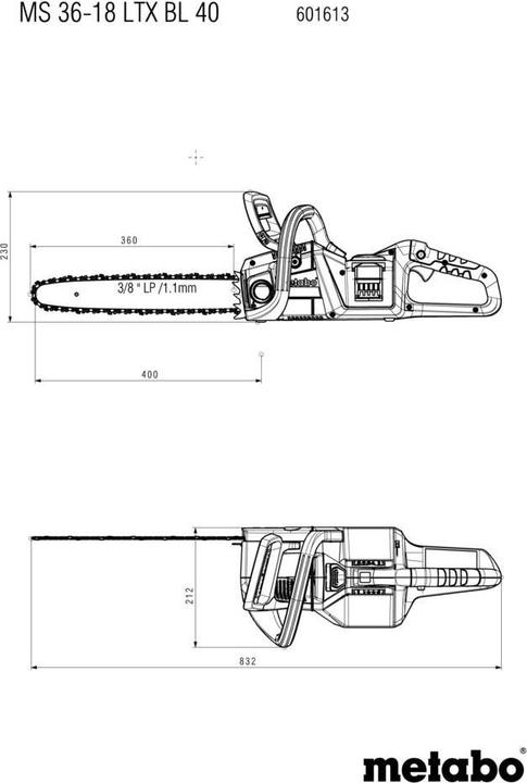 Actual product image Metabo MS 36-18 LTX BL 40 (Battery chain saw)