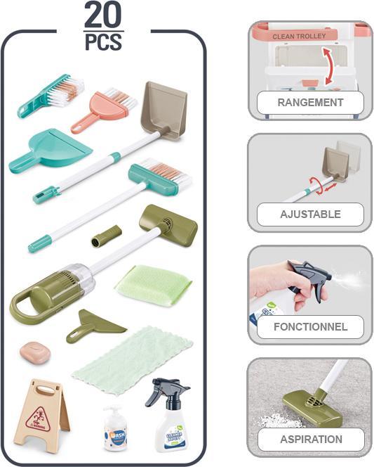 Image du produit VR Shinecon Chariot de ménage pour enfants - kit de 20 pièces