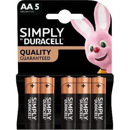 Duracell Batteria Stilo AA Simply LR6 MN1500 1Cnf/5pz (5 pz., AA), Batterie + pile