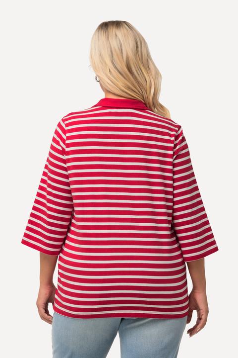 Produktbild Ulla Popken Poloshirt, Ringel, V-Ausschnitt, 3/4-Arm (50, 52)