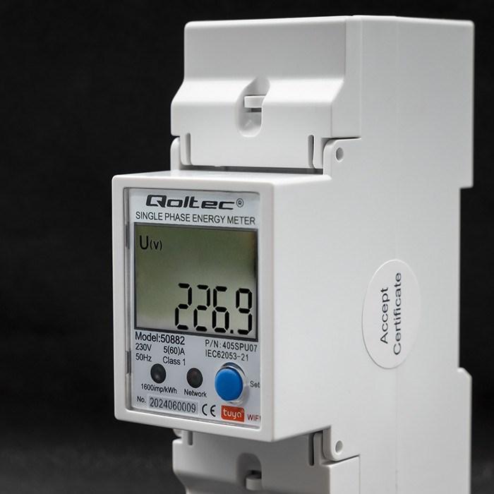 Produktbild Qoltec 50882 Single phase electronic energy consumption meter for DIN rail | Wi-Fi | TUYA | 230V | L