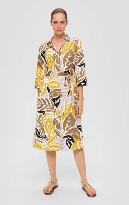 Image du produit s.Oliver Kleid Gemustertes Hemdblusenkleid aus Popeline mit Bindegürtel (36)