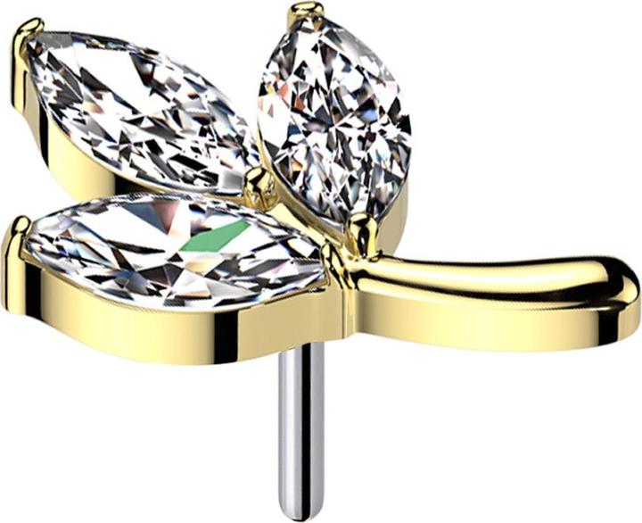 Produktbild Star Piercing Threadless Blatt vergoldet drei Ovale Kristall silber (ohne Messing, Titan)
