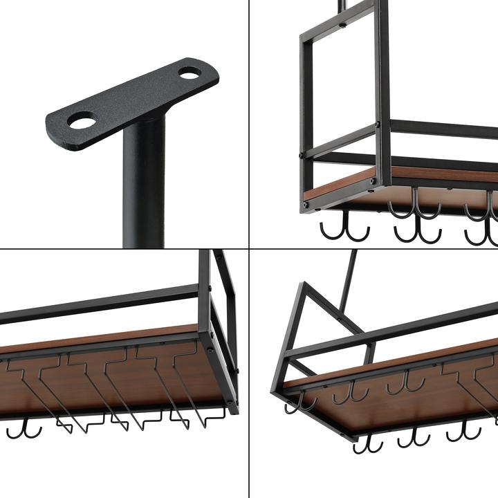 Actual product image En.Casa Weinregal mit Glashalterung Borejle 80x30x65 cm Schwarz/Walnussoptik