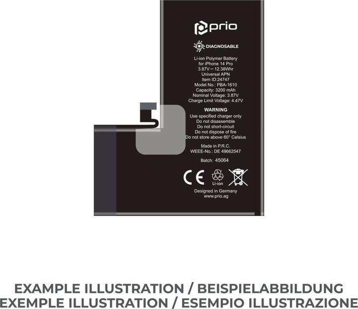 Actual product image prio Diagnosefähiger Akku für iPhone 14 Pro (Rechargeable battery, Apple iPhone 14 Pro)