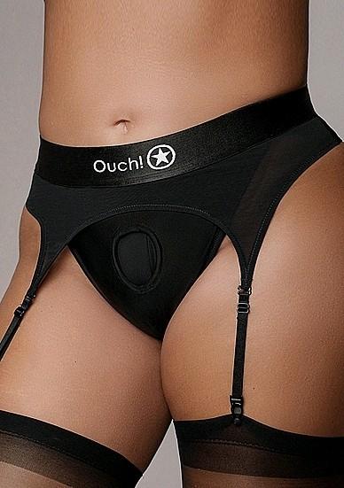 Productafbeelding Ouch! Vibrerende string, verstelbare kousenbanden - Zwart-XL/XXL