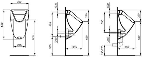 Image du produit Ideal Standard Urinoir Eurovit, connexion depuis l'arrière