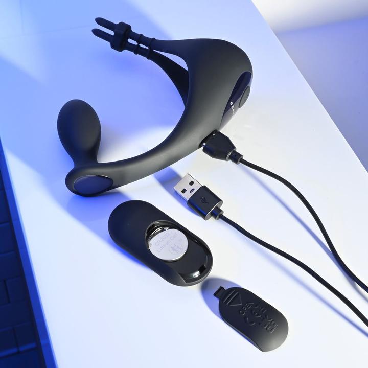Actual product image Gender X Back It Up Vibrating Plug and Cockring - Black