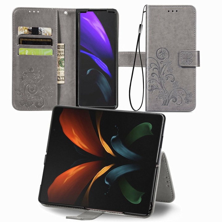 Produktbild König Design Hülle Handy Schutz für Samsung Galaxy Z Fold3 5G Case Cover Tasche Etuis Grau (Samsung Galaxy Z Fold3)