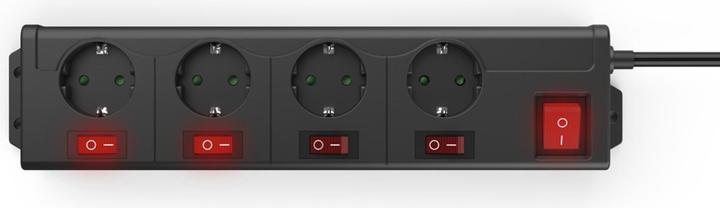 Produktbild Hama Steckdosenleiste, 4-fach, 90°, einzeln schaltbar, Wandmontage, 1,4 m, Schw. (4x, CEE 7/3, 1.40 m)