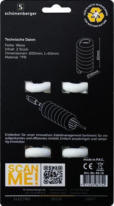 Actual product image Schönenberger Snake white (Plastic cable ties, 65 mm, 2 pcs.)