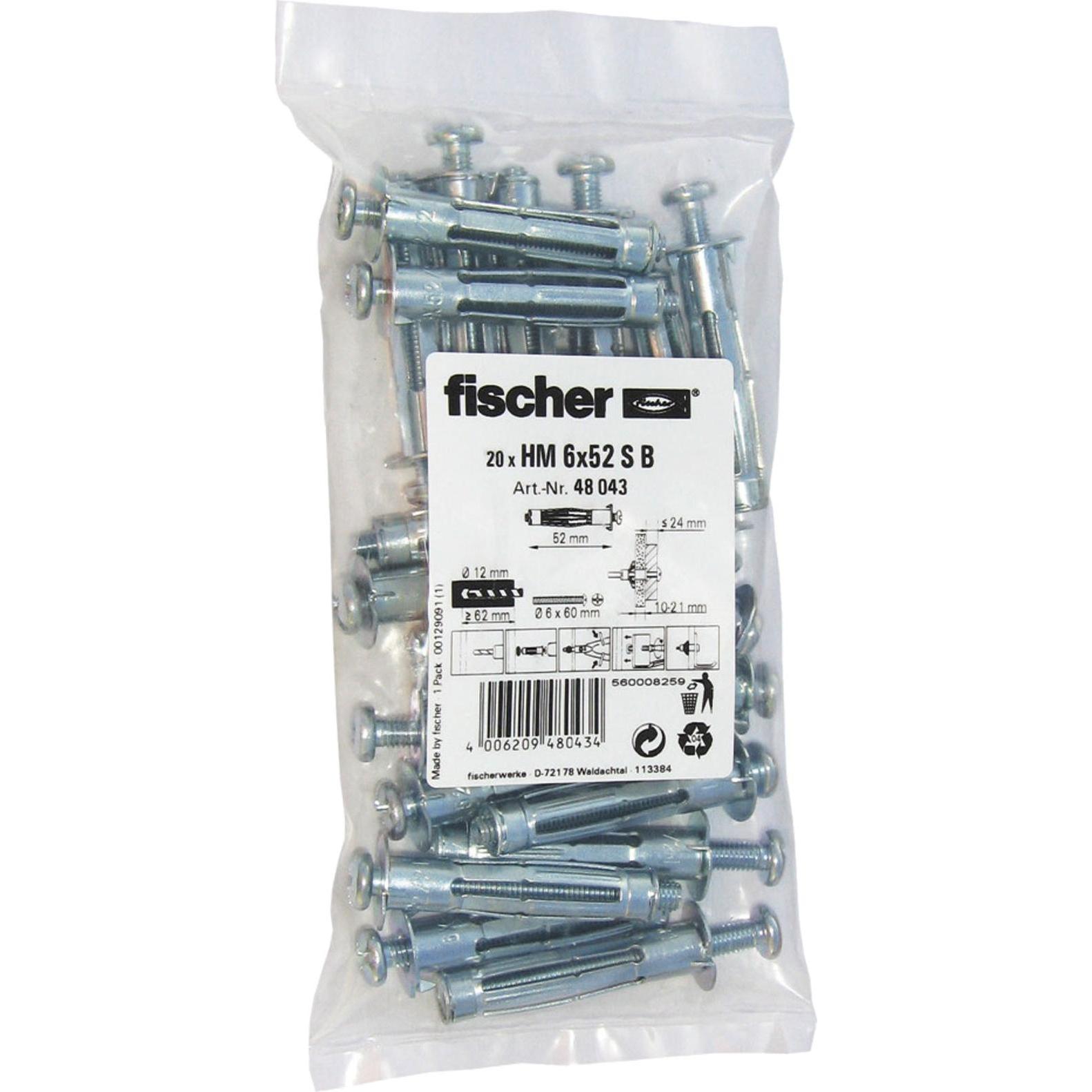 Fischer, Dübel, Hohlraum-Metalldübel HM 6x52 S B (20) (20 Stk.)