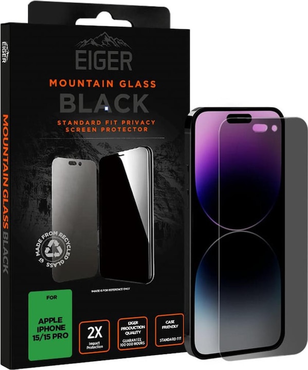 Eiger Mountain Glass Black (1 Stück, Apple iPhone 15 Pro, Apple iPhone 15, Apple iPhone 16)