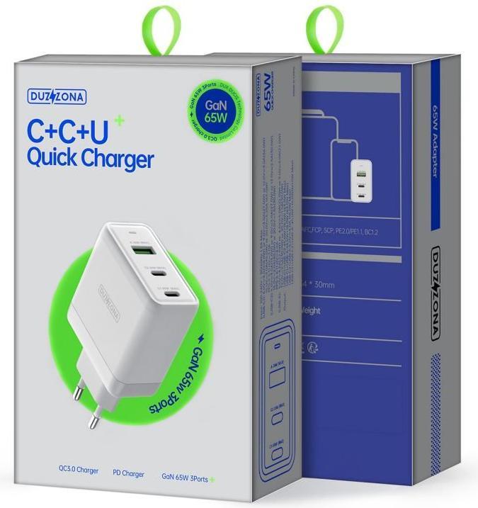 Produktbild Duzzona T1 PD 65W GaN Travel Charger 1A2C - Weiss (65 W)