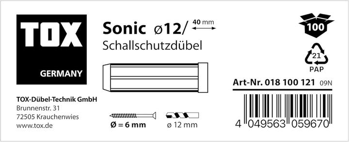 Immagine prodotto Tox Tassello Fonoassorbente Sonic 12/40 (100 pz) (100 pz.)