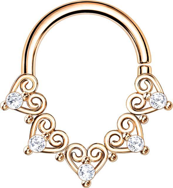 Immagine prodotto Star Piercing Micro Piercing Ring rosegold filigrane Herzen mit Kristall (Ottone, Acciaio chirurgico 316L)