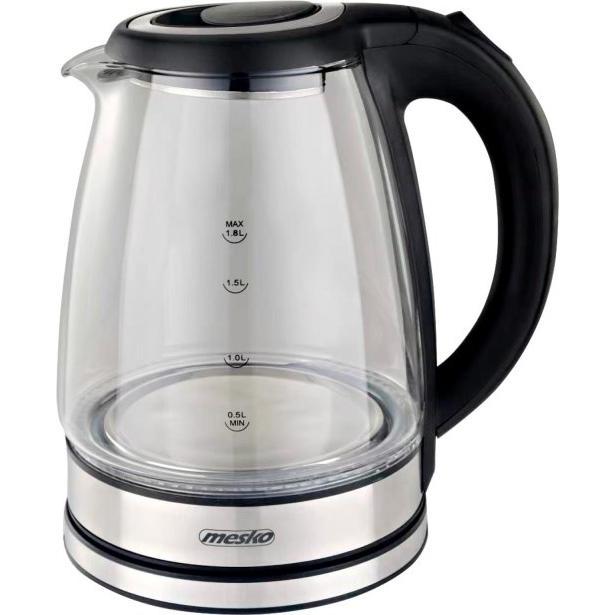 Mesko Czajnik elektryczny szklany 1,8L, Bollitore, Nero, Trasparente, Argento