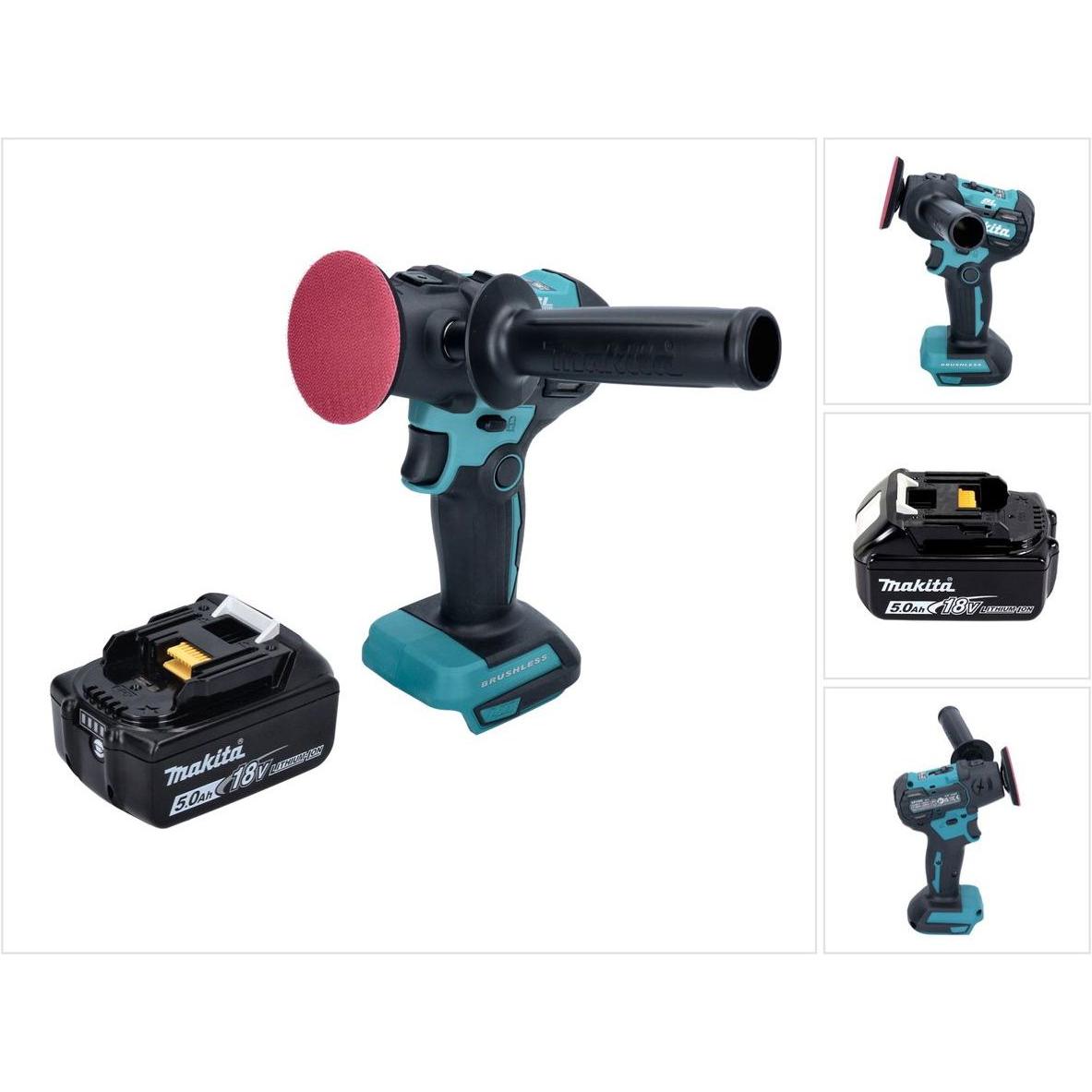 Makita, Schleifmaschine + Poliermaschine, DPV 300 T1 Akku Schleifer Polierer 18 V 50 / 80 mm Brushless + 1x Akku 5,0 Ah ...